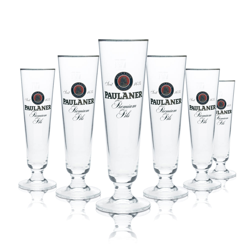 6 verres à bière Paulaner 0,2 l, forme tulipe, bord doré, verres à pils, brasserie gastronomique, bar