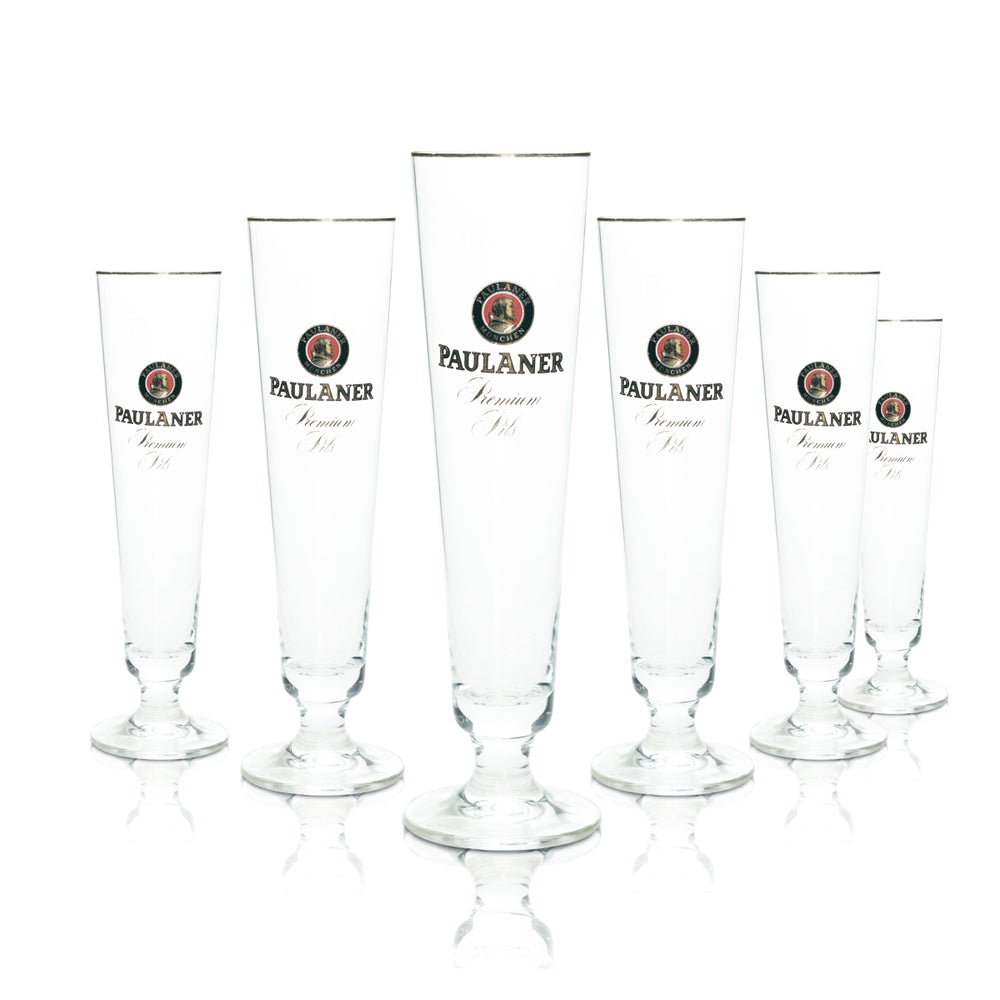 6 verres à bière Paulaner 0,3 l, bord doré, coupe Rastal, tulipe, pils blonde