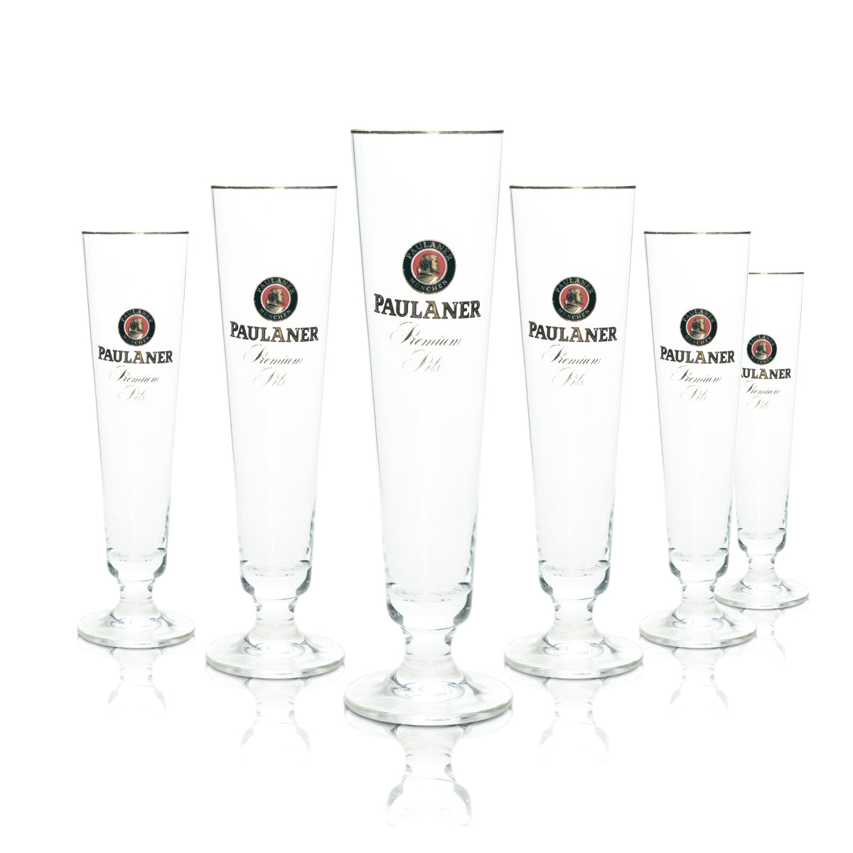 6 verres à bière Paulaner 0,3 l, bord doré, coupe Rastal, tulipe, pils blonde