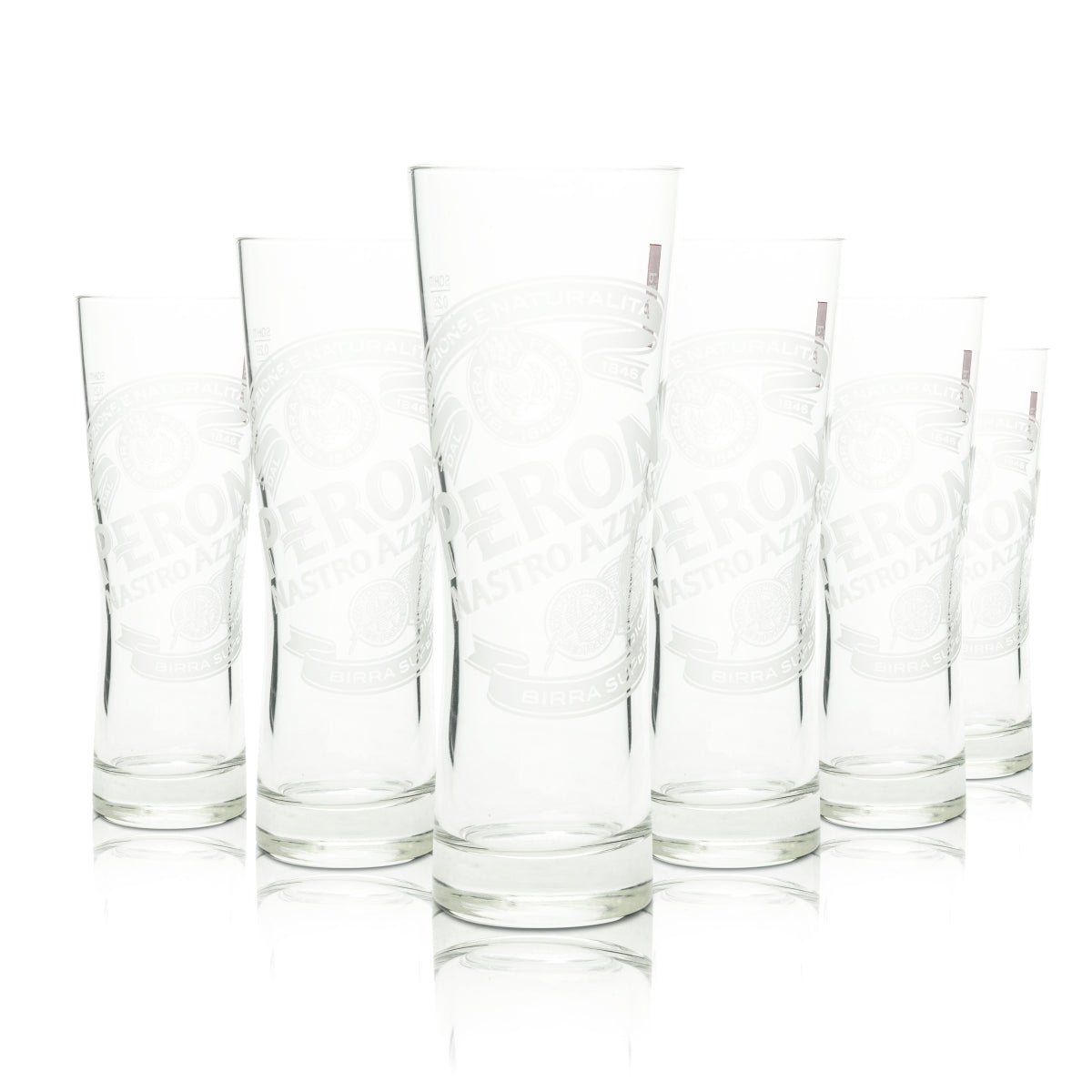 6 verres à bière Peroni 0,25 l, 1/2 pinte, verres à bière, Italie, Nastro Azzurro