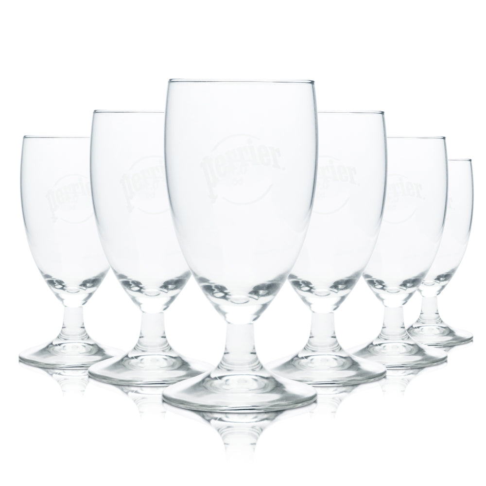 6 verres à eau Perrier 0,1 l, verres à pied, verres à pied, source minérale, bar gastronomique