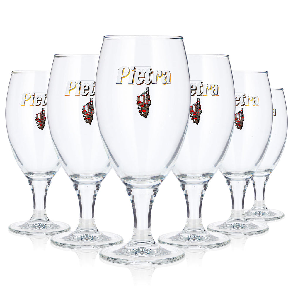 6 verres à bière Pietra 0,25 l, forme tulipe, logo blanc, verre à bière Luna (lot de 6)