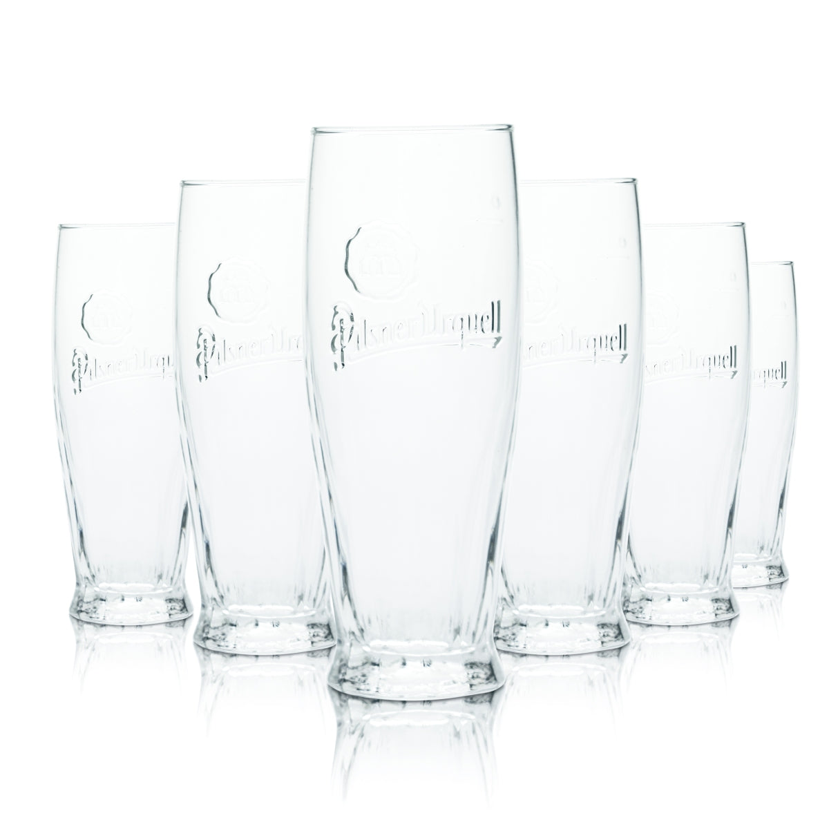6 verres Pilsener Urquell 0,3 l, forme coupe, contour, verres de brasserie, restauration