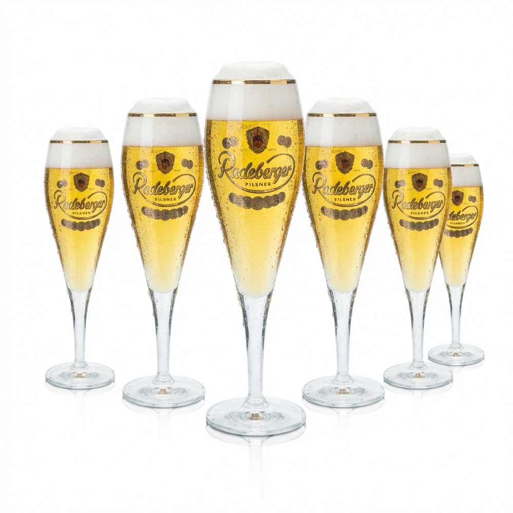 6 verres à bière Radeberger 0,25 l, forme tulipe, bord cuivré, verres gastronomiques pour bar, pils