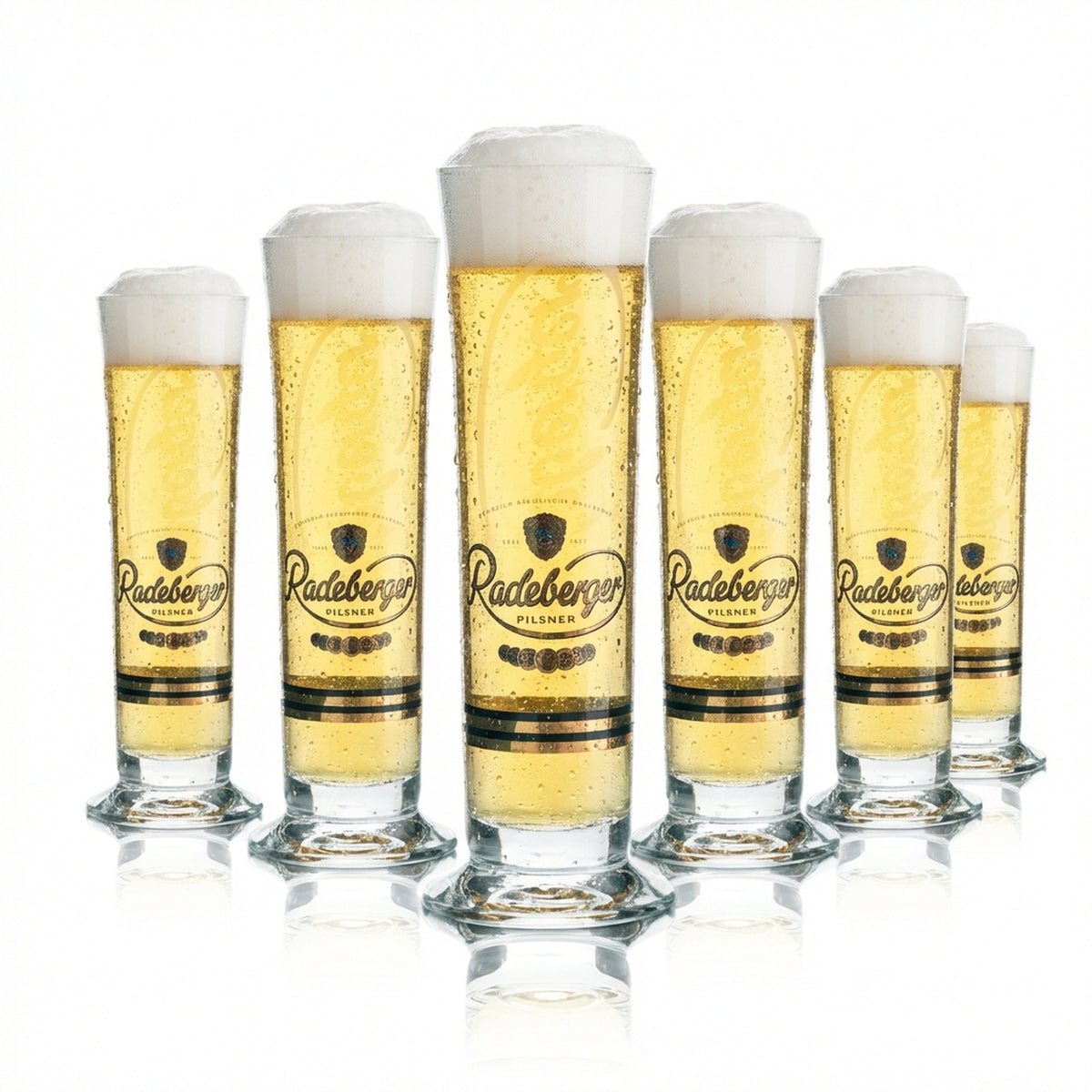 6 verres à bière Radeberger 0,2 l, forme tulipe, avec logo et scène, brasserie