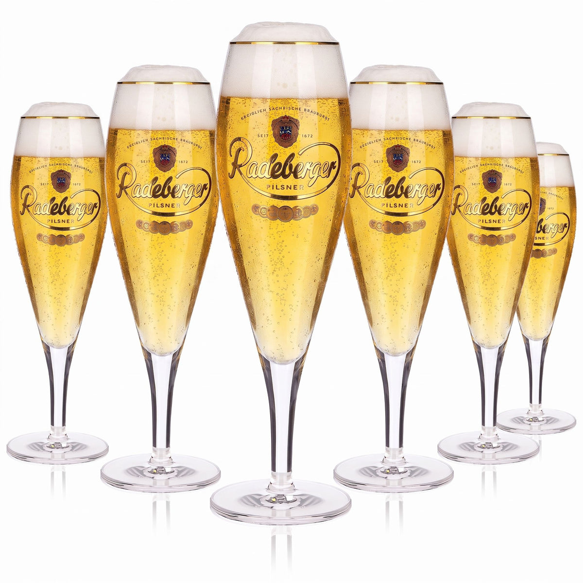 Lot de 6 verres à bière Radeberger de 0,4 l, forme coupe, Pilsner, bord doré, Sahm
