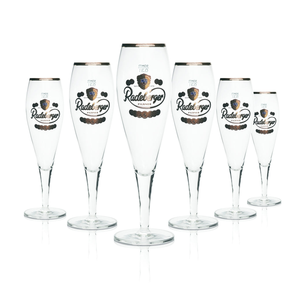6 verres Radeberger 0,3 l, forme tulipe, bord doré, verres à bière calibrés pour la restauration, Pils