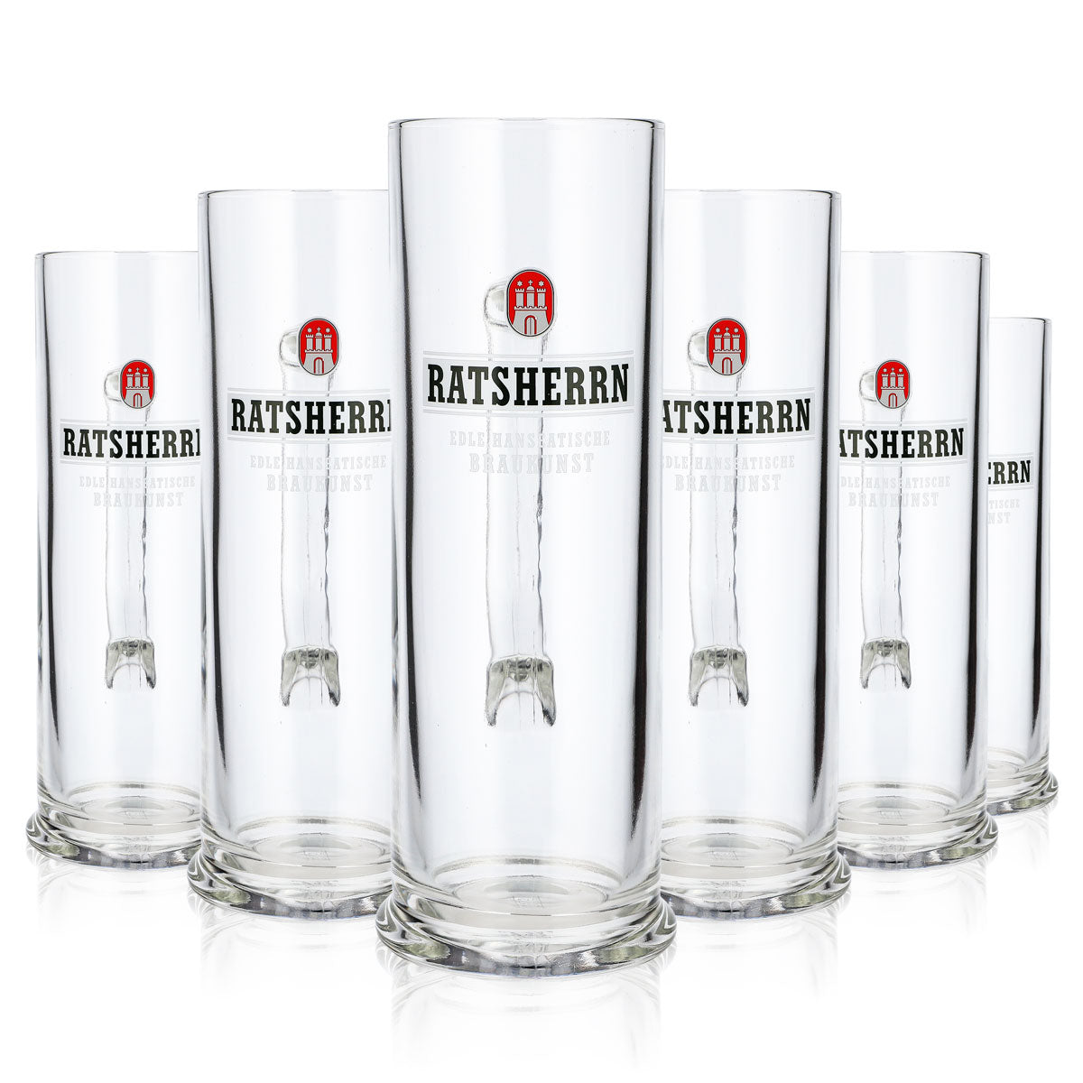 6 verres à bière « Ratsherrn » et chope de bière 0,5 l « Rastal » avec logo blanc « Hanseatische » (lot de 6)