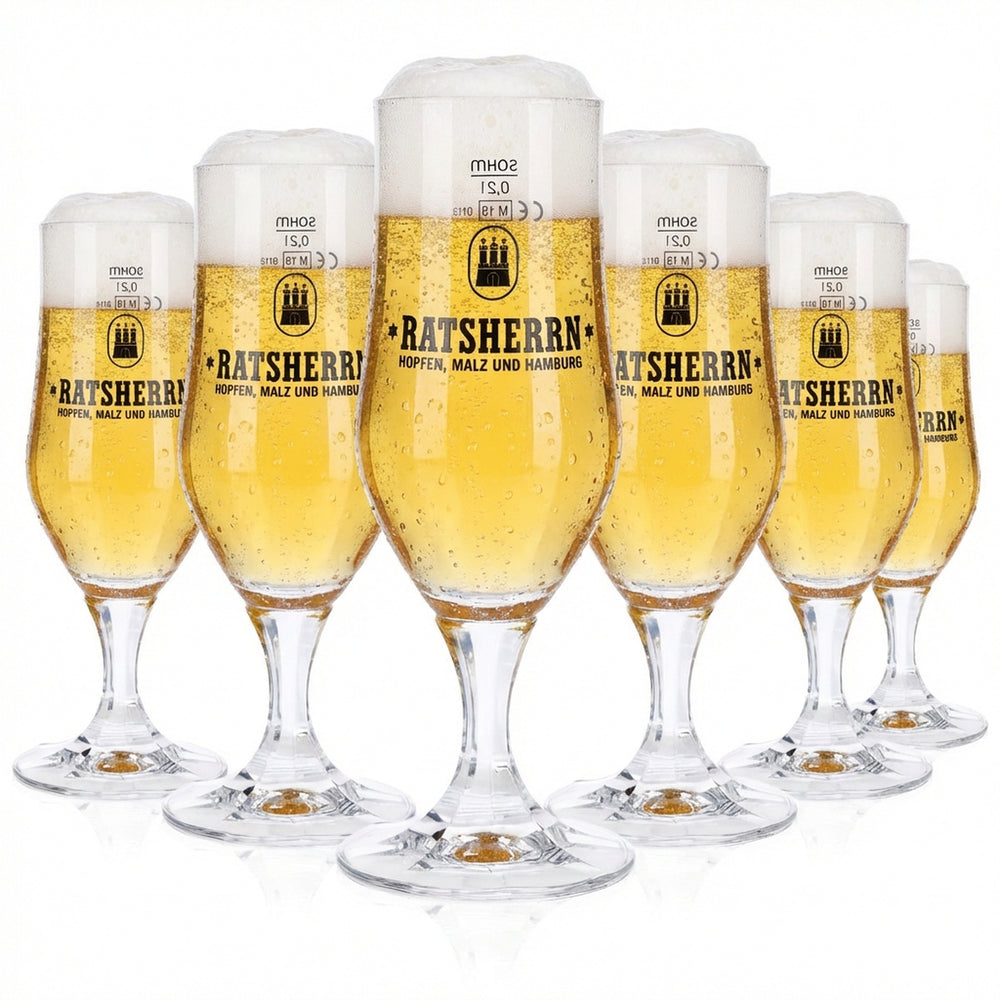 6 verres Ratsherrn 0,2 l Hammerburg Bier Tulipe Coupe Set Brasserie Hambourg