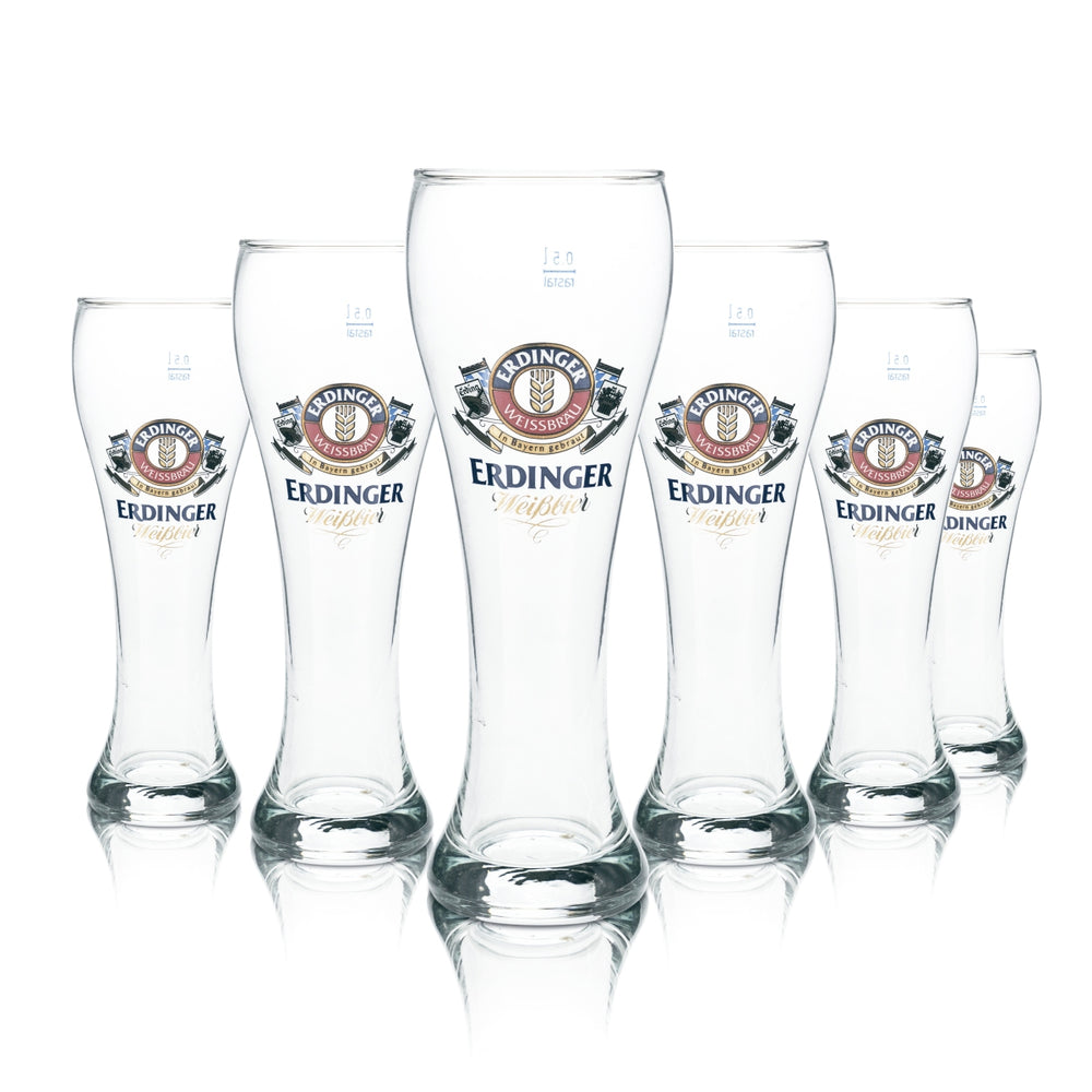 6 verres à bière blanche Erdinger rétro - Set de 0,5 l de verres à bière blanche Hefeweizen, design bavarois