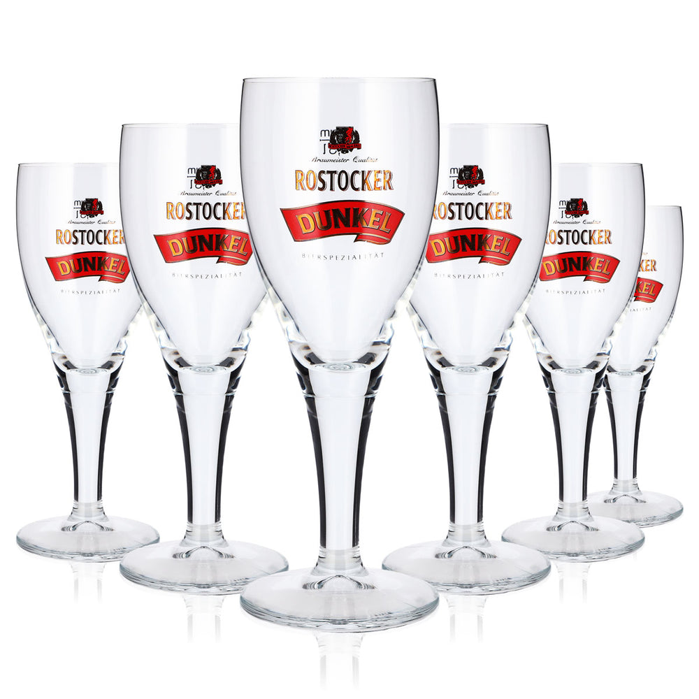 Lot de 6 verres à bière de Rostock, 0,3 l, forme de coupe, couleur foncée, logo rouge « Sahm »