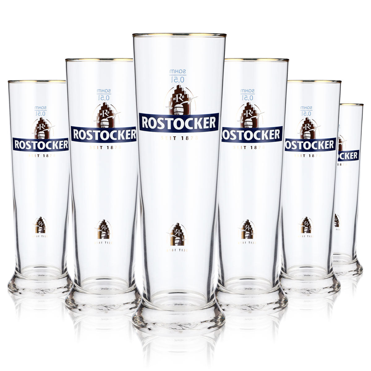 6 verres à bière Rostocker Bier Glas 0,5 l, verres à pied avec bord doré