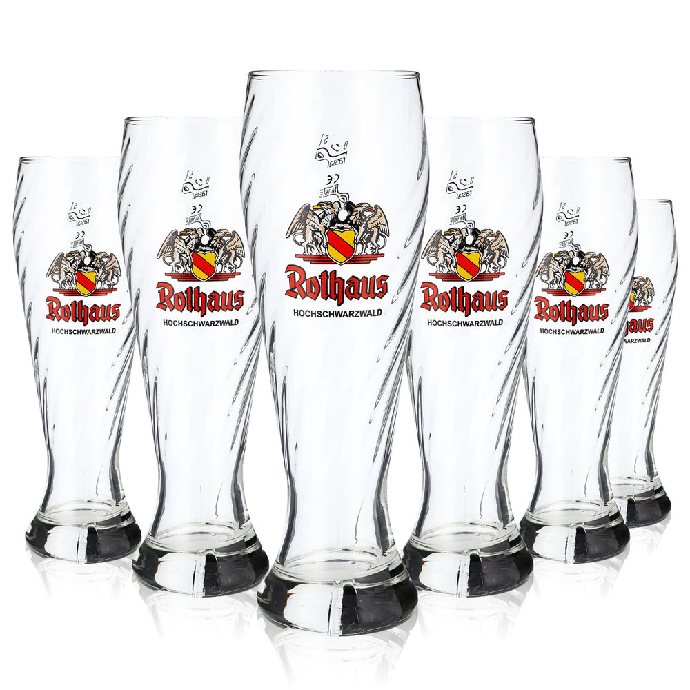 6 verres à bière blanche Rothaus 0,5 l, élégants verres à relief calibrés pour la restauration