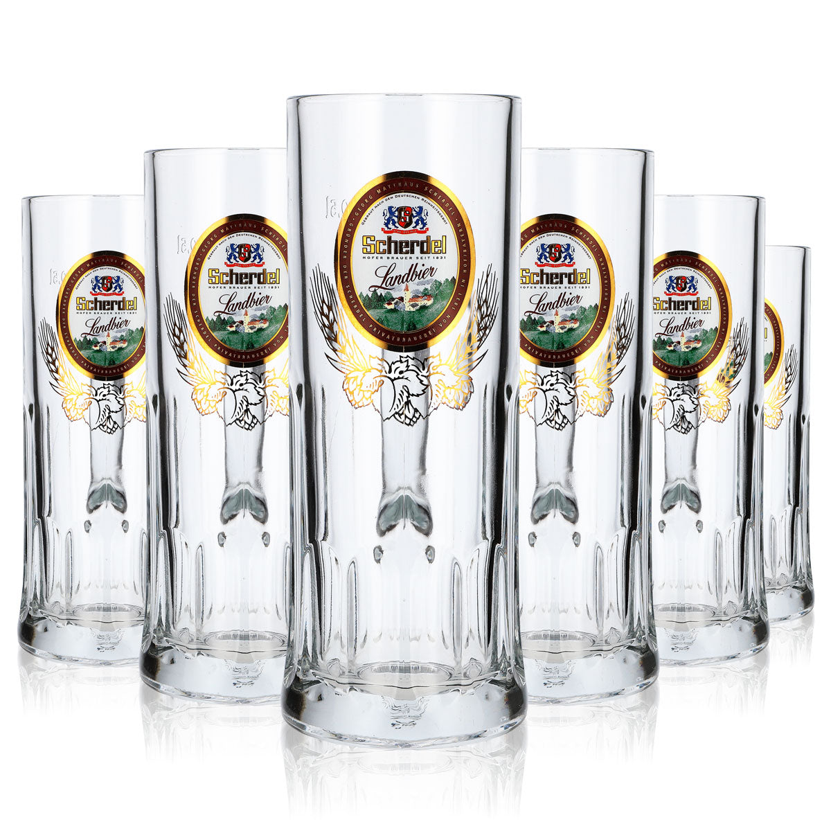 6 verres à bière Scherdel Bierseidel 0,5 l avec décor doré en relief