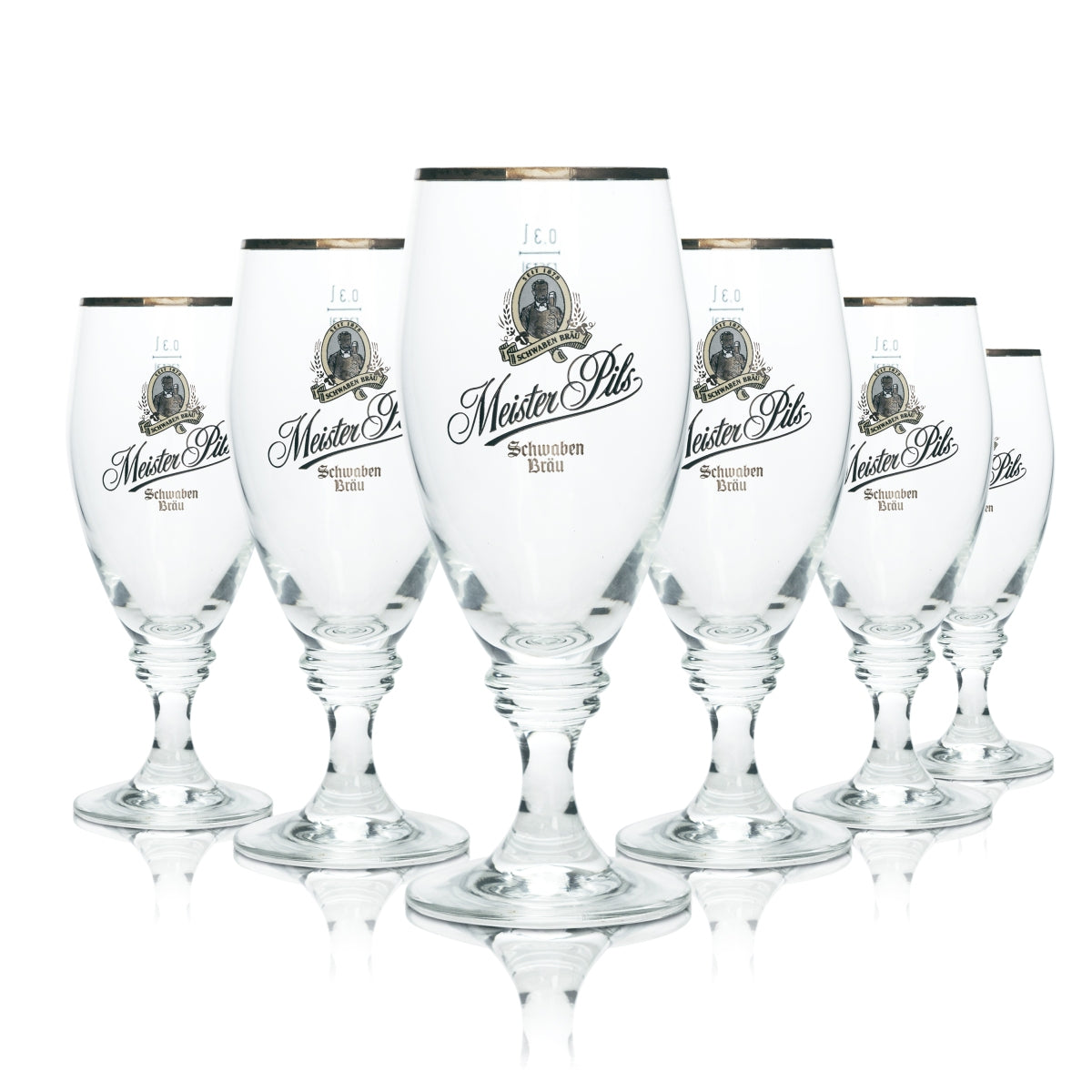 6 verres à bière Schwaben Bräu 0,3 l, forme tulipe, pied, verre Meister Pils, brasserie