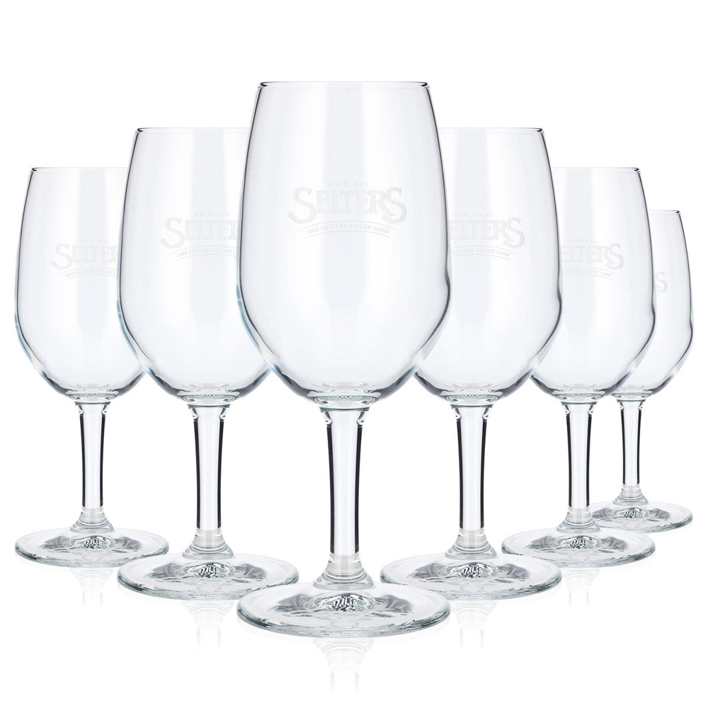 6 verres à eau Selters de 0,3 l, forme coupe, avec logo blanc en relief (lot de 6)