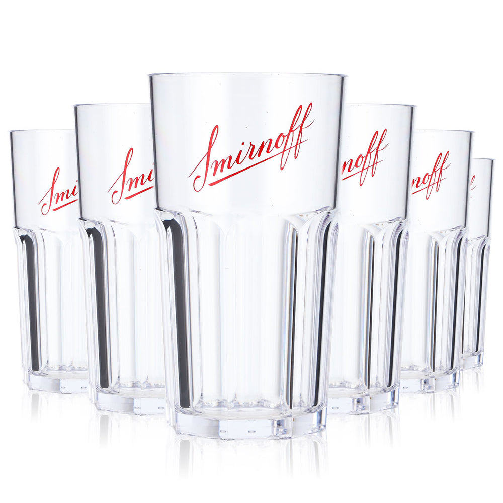 6x Smirnoff Vodka Verre gobelet réutilisable Gobelet de fête Acrylique Plastique 0,3 l Relief
