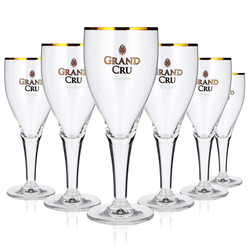 Lot de 6 verres à bière St. Feuillien Grand Cru, 0,55 l, forme tulipe, bord doré