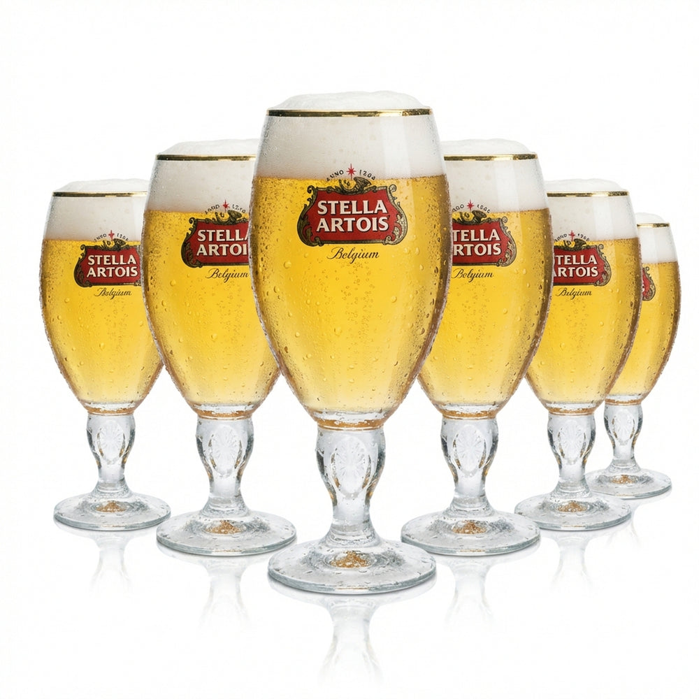 6 verres à bière Stella Artois 0,5 l, forme tulipe, bord doré, pied design, verres à bière