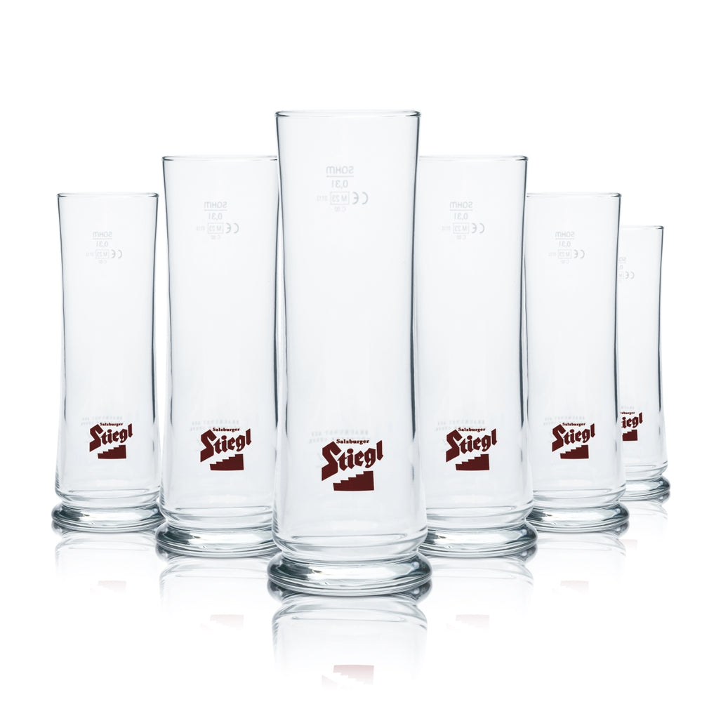6 verres Stiegl 0,3 l, forme gobelet, brasserie autrichienne Goldbräu Pils
