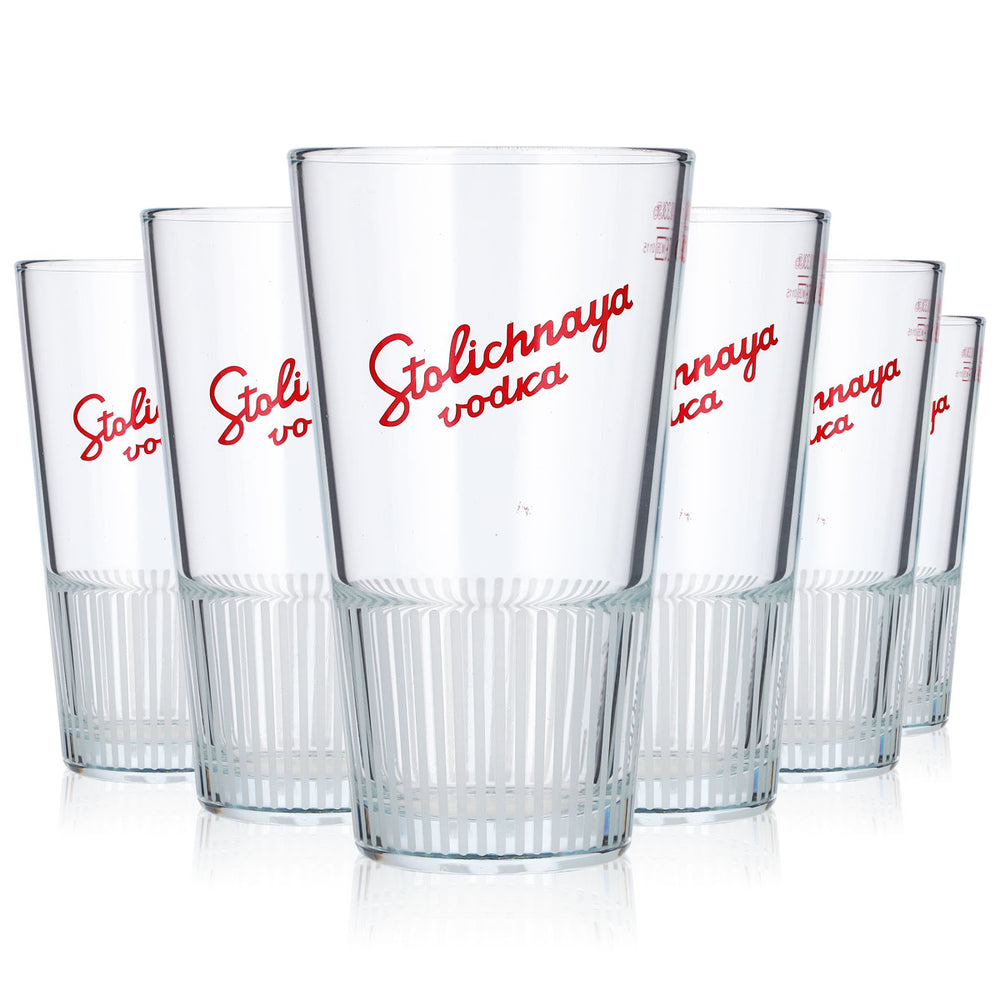 6 verres à vodka Stolichnaya, 0,33 l, verres à long drink, verres à cocktail, LDG