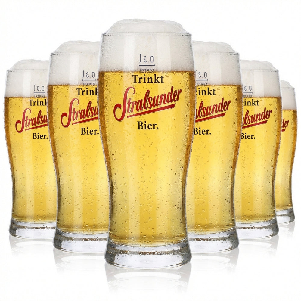 6 verres à bière Willibecher Stralsunder Glas 0,3 l, brasserie Hanseatische Brauerei
