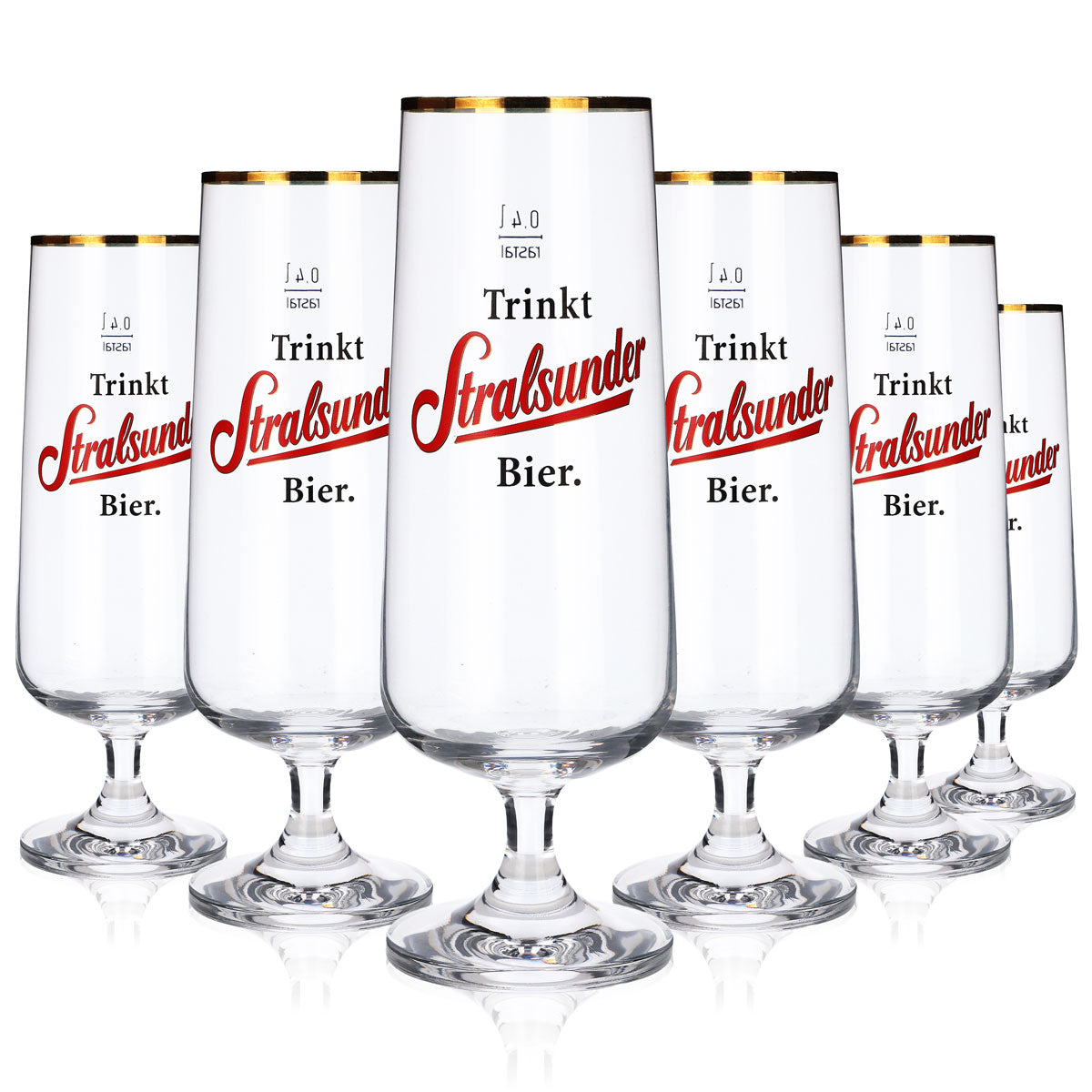 6 verres à bière Stralsunder Glas 0,4 l avec bord doré, forme pilstulpe, brasserie Hanse – Vue 5