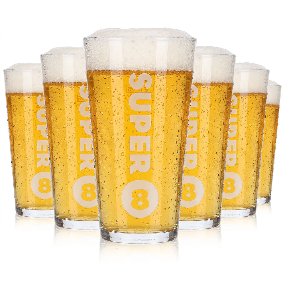 Lot de 6 verres à bière Super 8 de 0,25 l, modèle Ayano