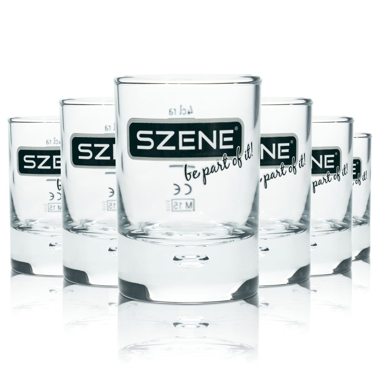 6x Verres à shot en verre 4 cl Scène Verres à shot ronds Stamper Gastronomie Chêne Bulle d'air