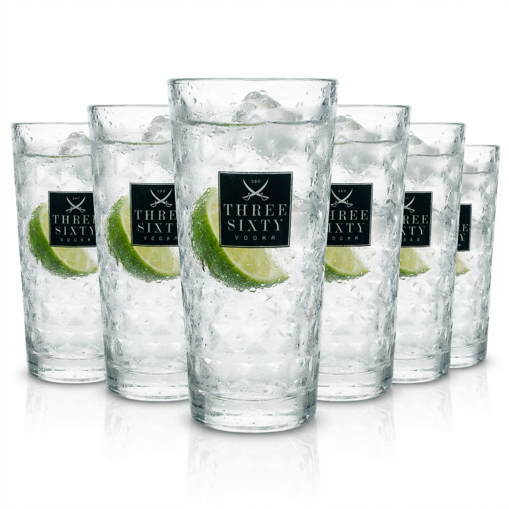 6x Three Sixty Verre 0,33 l Verres à cocktail Longdrink Cristal Relief Gastronomie Chêne
