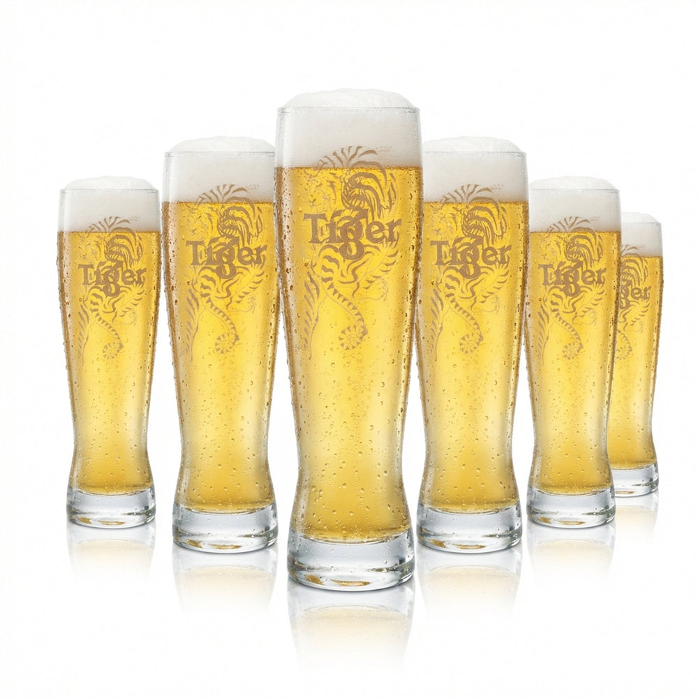 6 verres à bière Tiger 0,3 l, forme tulipe, calibrés, pour la restauration, bière, Singapour, Asie