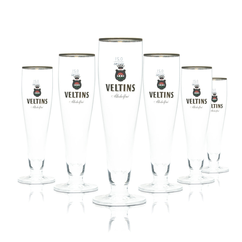 6 verres à bière Veltins 0,2 l, forme tulipe, sans alcool, bord doré, verres Gastro Pils