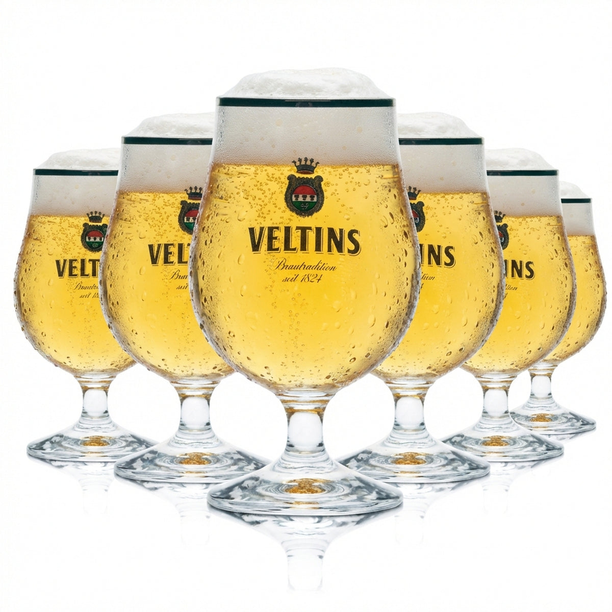6 verres à bière Veltins 0,3 l, forme tulipe, bord doré, Eich Gastro Pils