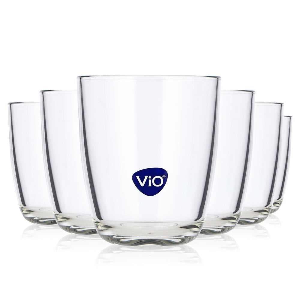 Lot de 6 verres à eau Vio, 0,55 l, verre à whisky Old Fashioned avec logo bleu