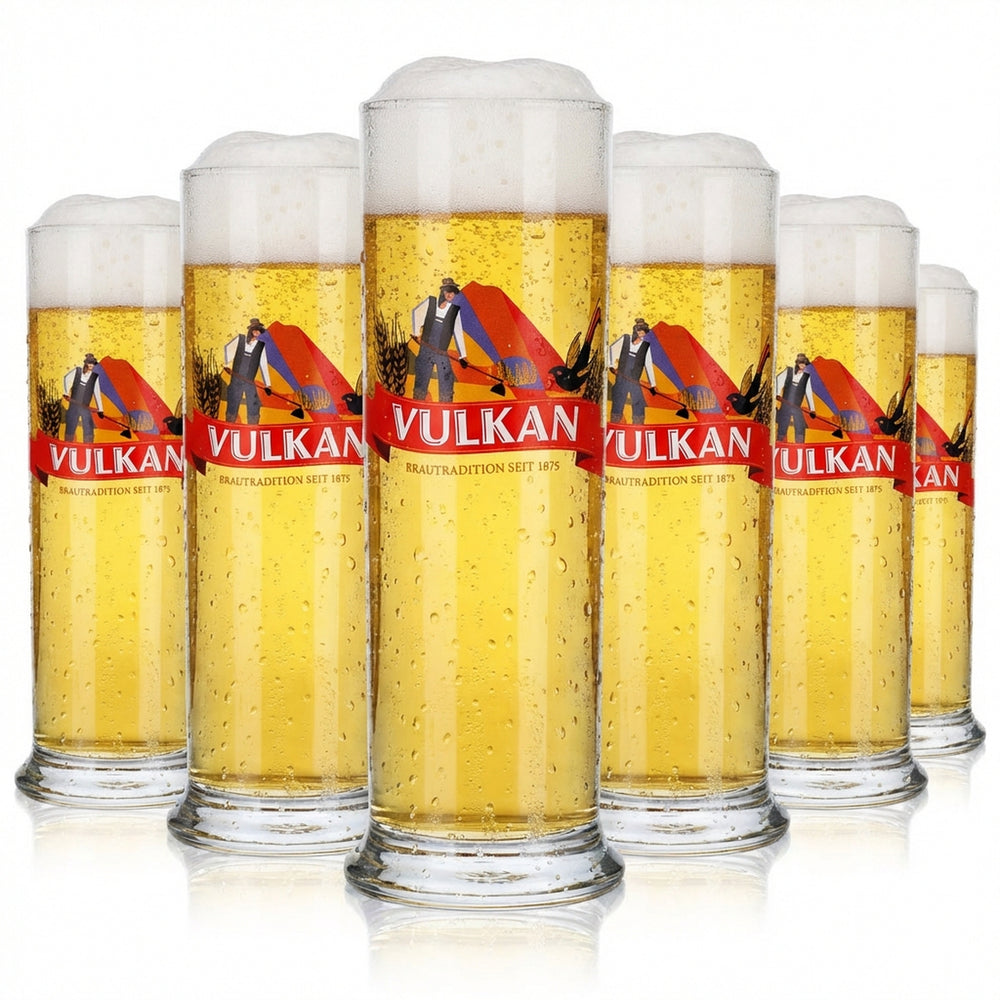 6 verres à bière Vulkanbräu 0,3 l Verres à bière Verre à bière à pied Bannière rouge