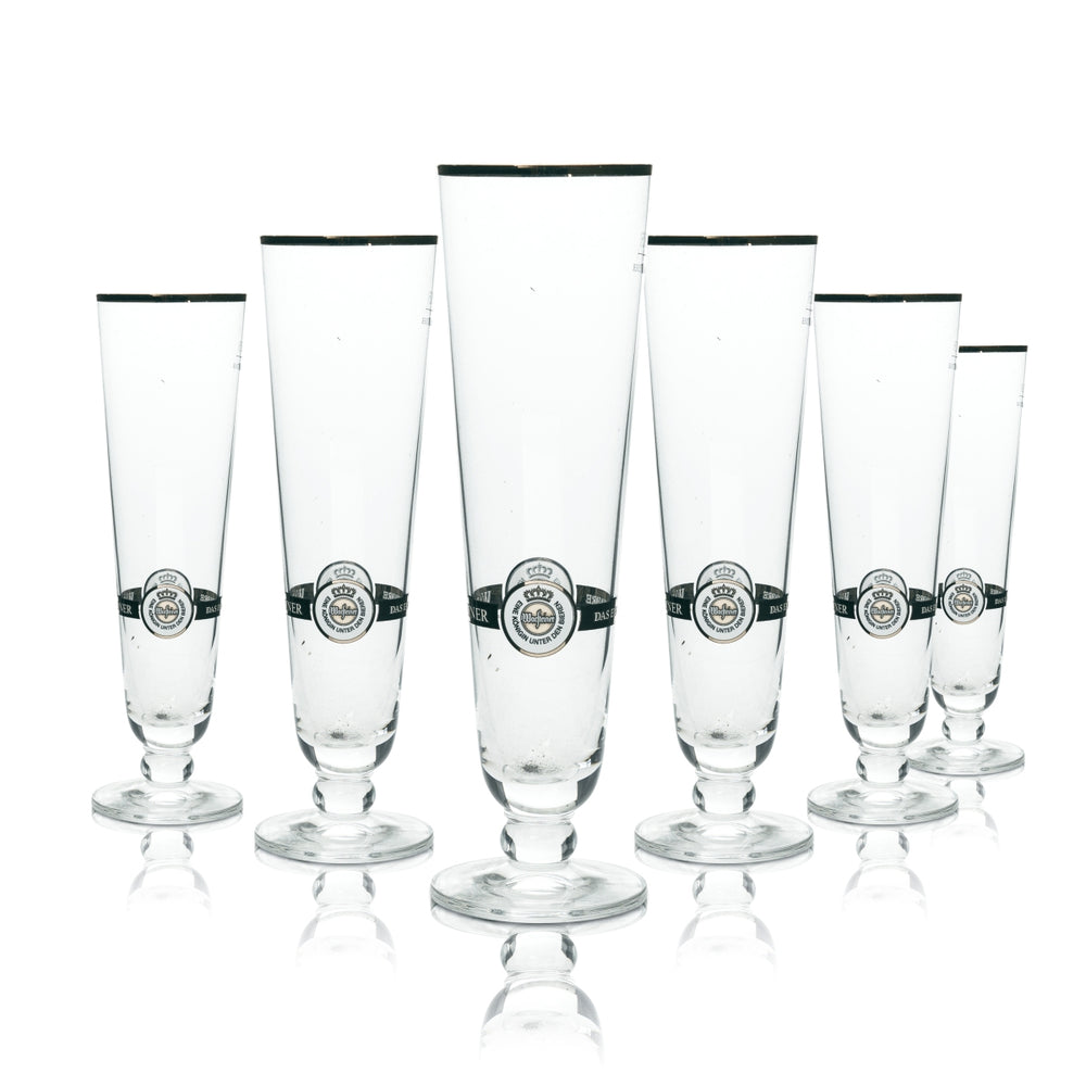 6 verres à bière Warsteiner 0,25 l, bord doré, verres à pils, verres tulipes, verres à pied, brasseur