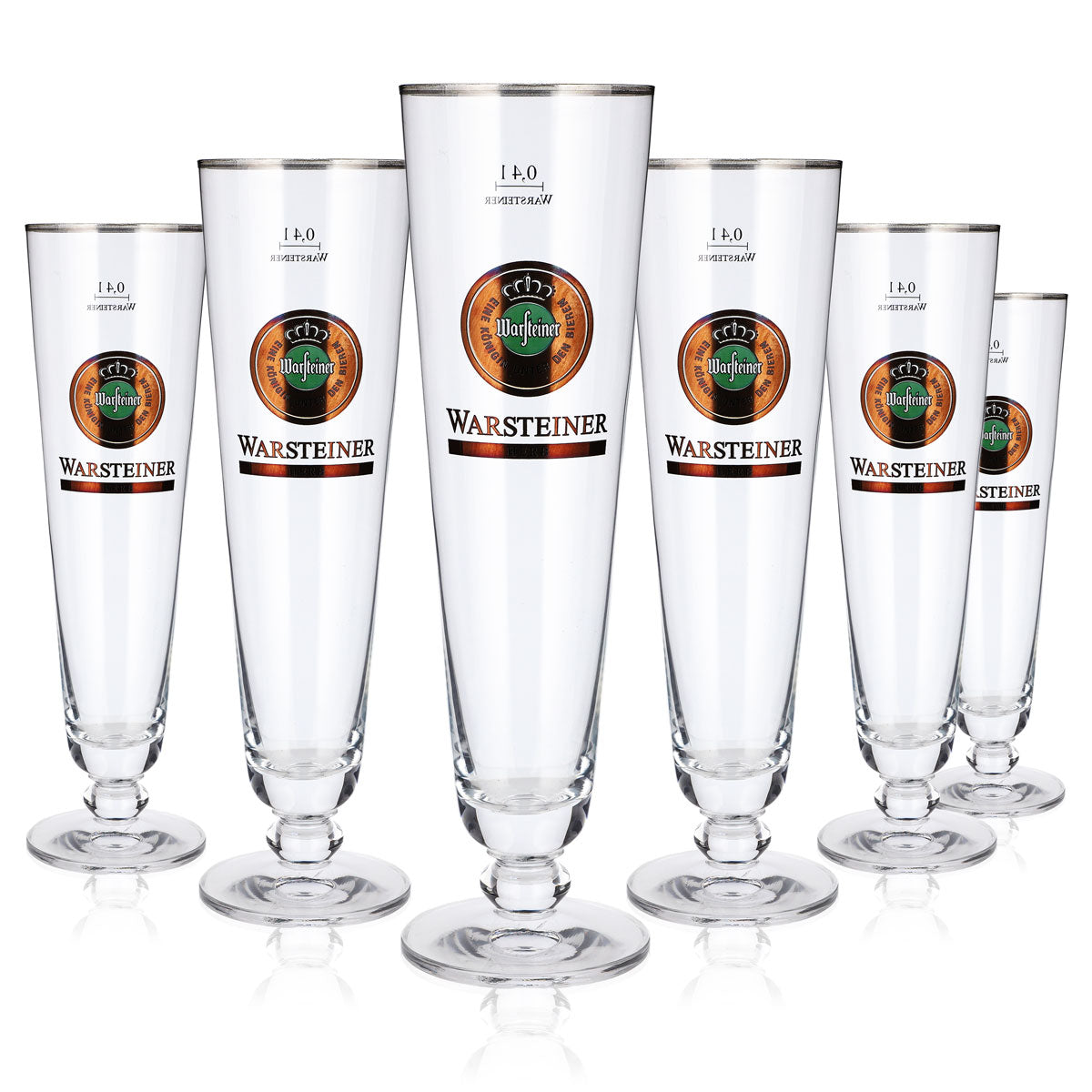Lot de 6 verres à bière Warsteiner de 0,4 l, forme coupe, bord argenté, saveur « Herb »