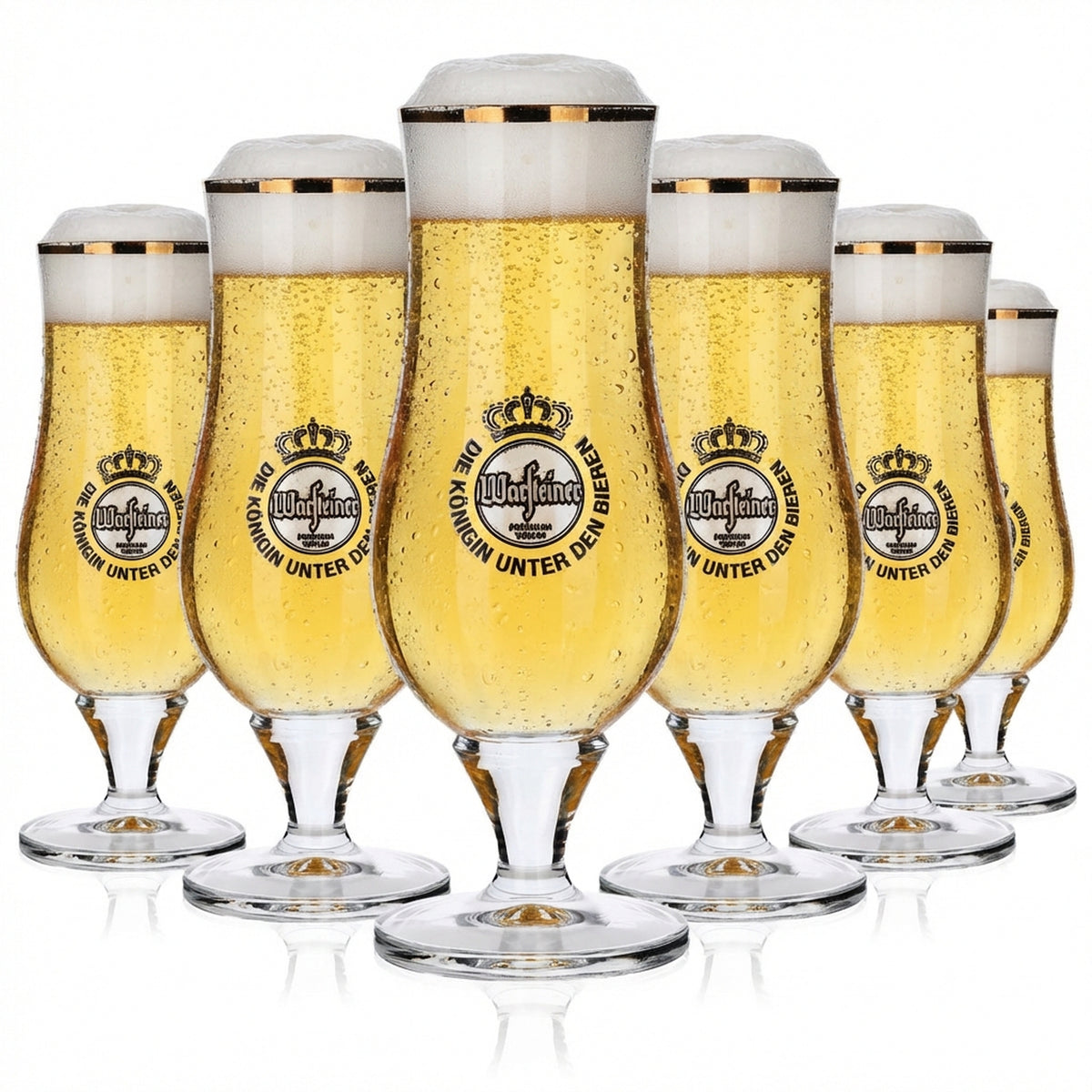 6 verres à bière Warsteiner 0,25 l, forme bombée, bord doré