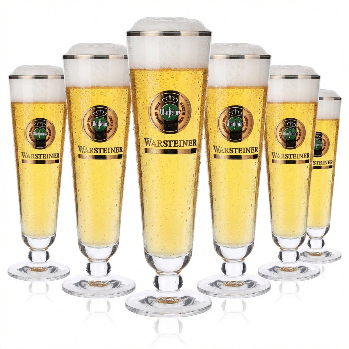 6 verres à bière Warsteiner 0,2 l, coupe, logo vert « Herb », bord argenté