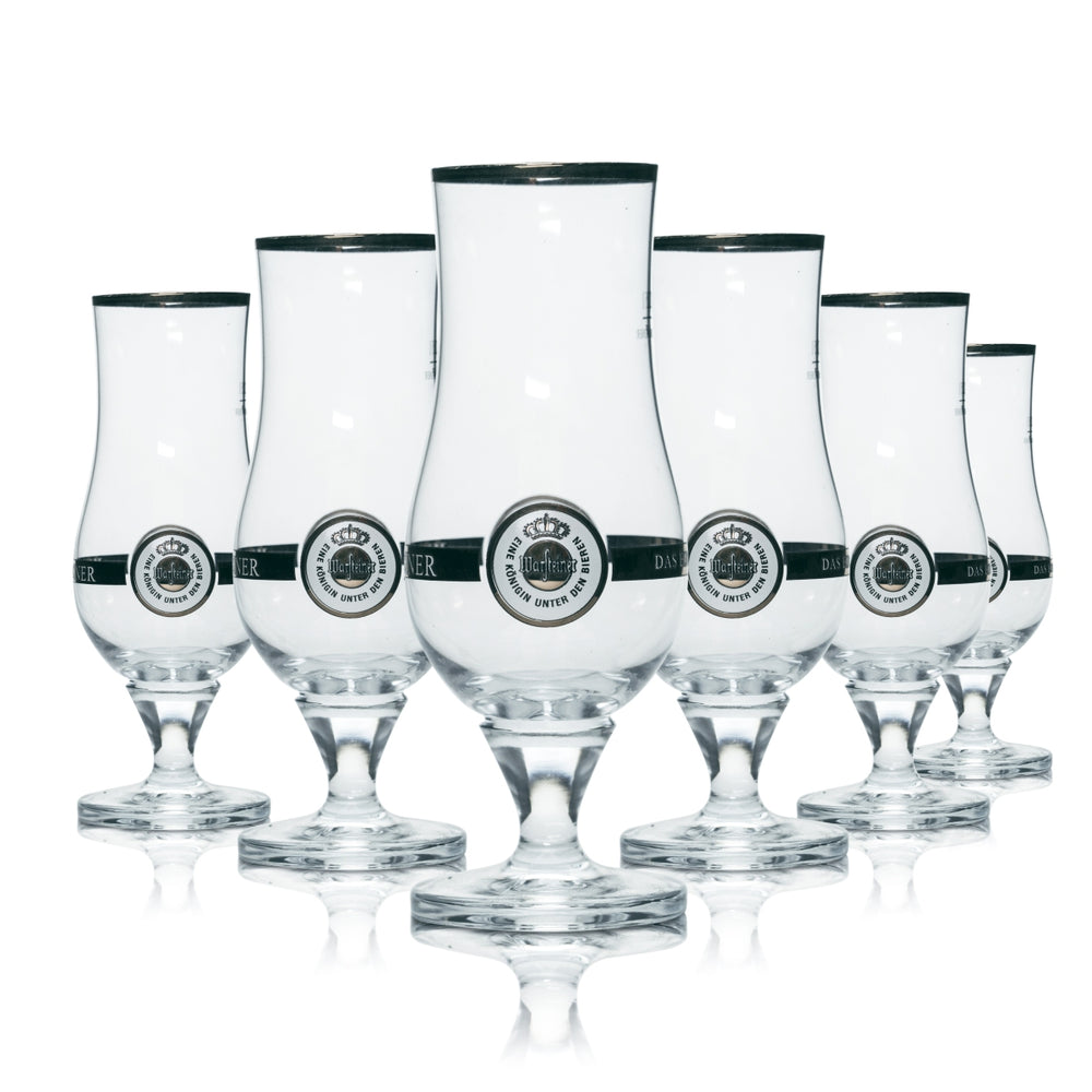6 verres Warsteiner 0,25 l, forme tulipe, bord doré, brasserie Pils Gastro