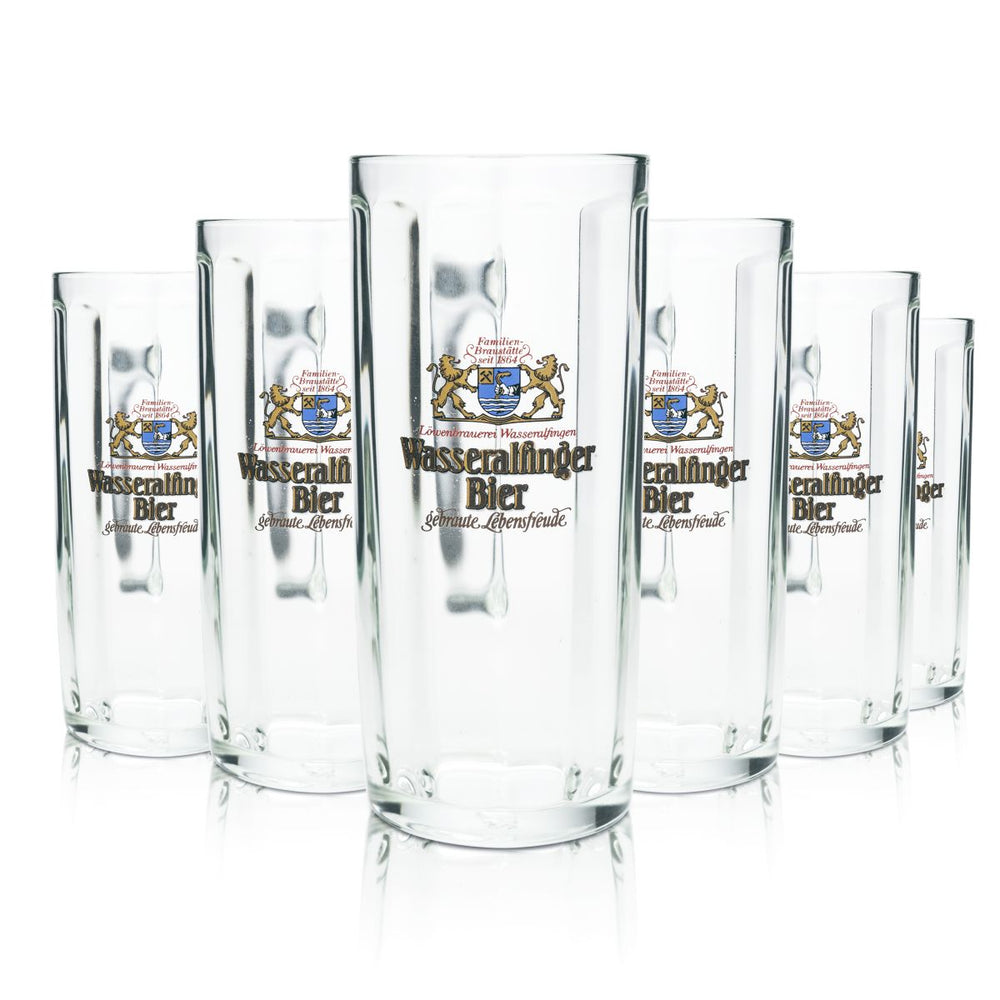 6 verres à bière Wasseralfinger 0,5 l, chopes profilées Humepn Seidel, verres Löwenbrauerei