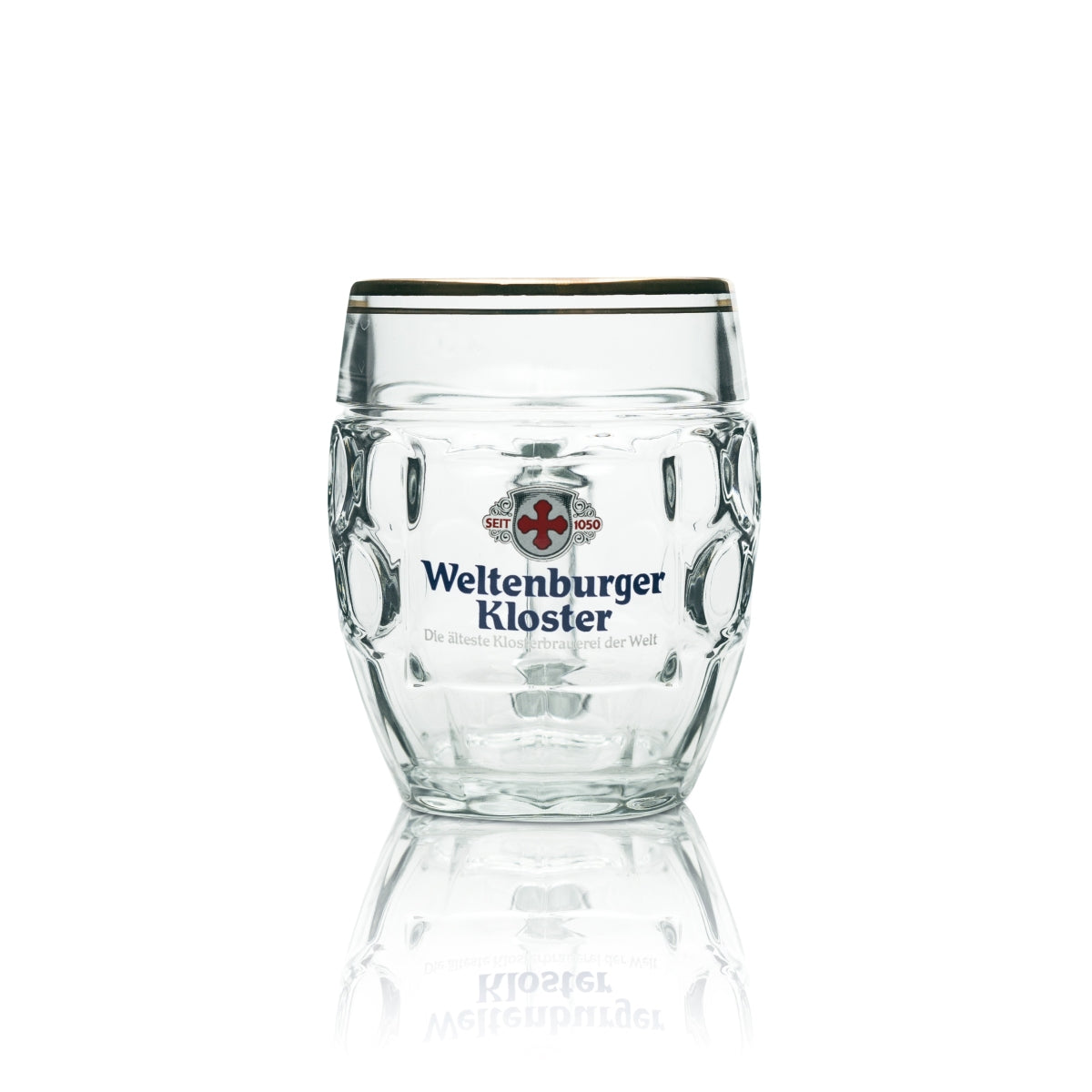 6 chopes en verre Weltenburger Klosterbier, rondes, 0,5 l, bord doré Stölze – Vue 2
