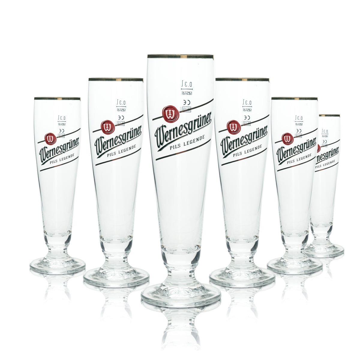 6 verres à bière Wernesgrüner 0,3 l, forme tulipe, légende « Rastal », bar à bière