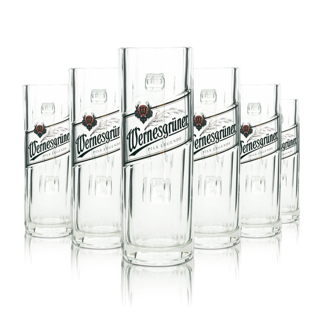 6 verres à bière Wernesgrüner 0,5 l, chopes Rastal Seidel avec anse, verres à bière, chopes, bar à bière