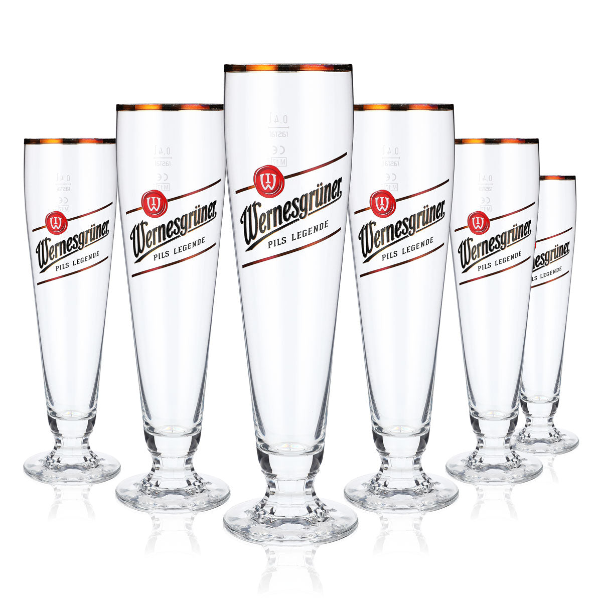 6 verres à bière Wernesgrüner Verres à bière en forme de coupe 0,4 l avec bord doré Tulipe