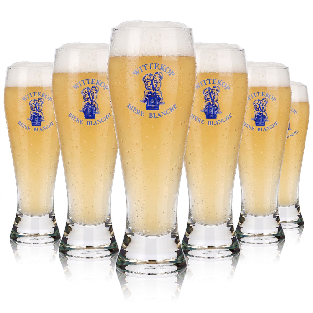 Lot de 6 verres à bière Wittekop 0,38 l, modèle « Pokal », bières blanches, logo bleu (lot de 6)