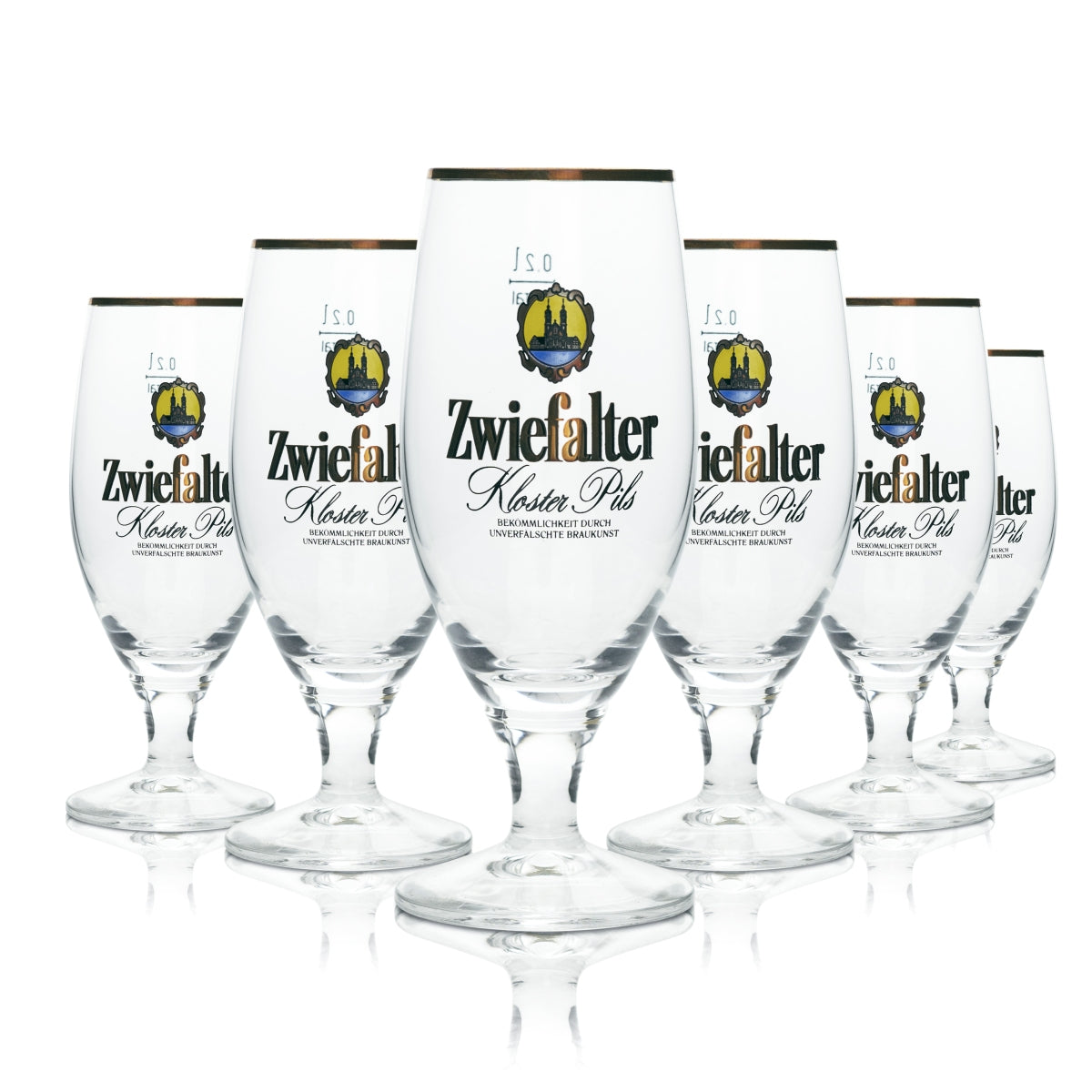6 verres à bière Zwiefalter 0,2 l tulipe Kloster Pils bord doré Rastal tulipe pied brasserie