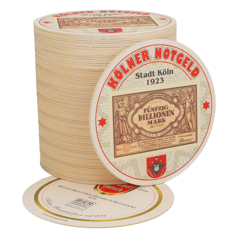 80x sous-verres Reissdorf « Kölner Notgeld » (monnaie de nécessité de Cologne) Cinquante billions de marks