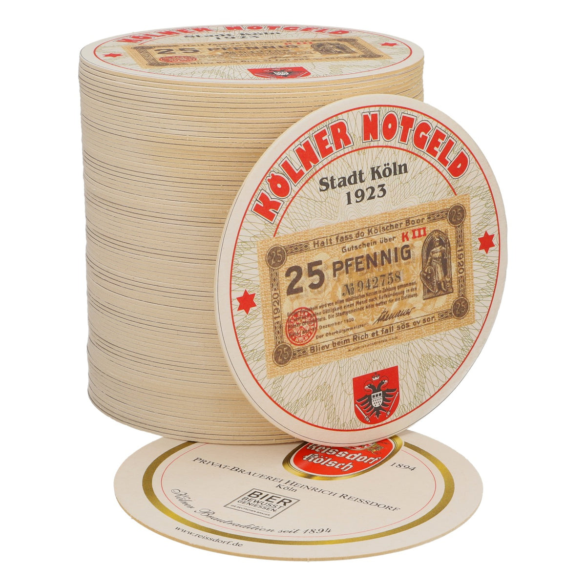80x sous-verres Reissdorf « Kölner Notgeld » 25 pfennigs