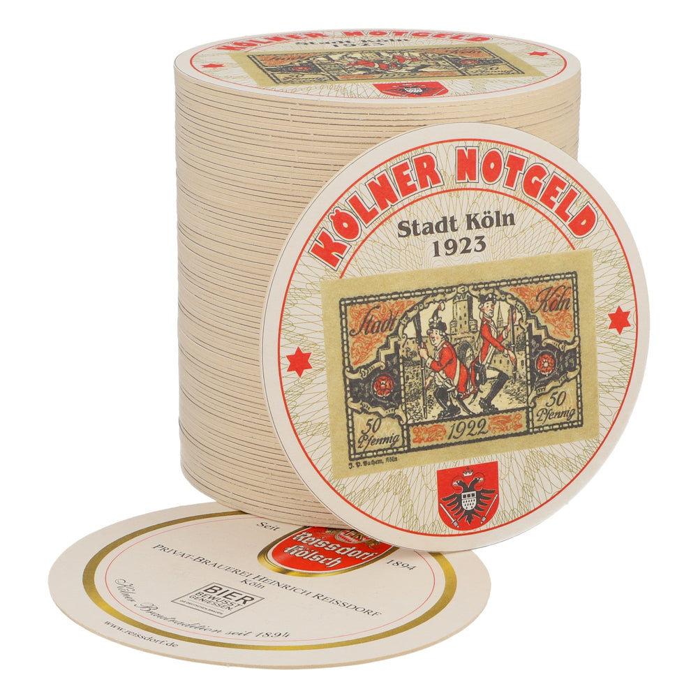 80x sous-verres Reissdorf « Kölner Notgeld » (monnaie de nécessité de Cologne) 50 pfennigs V1